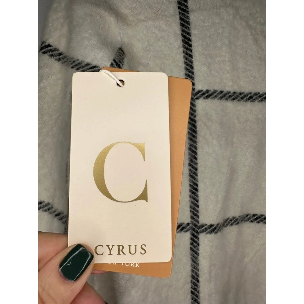 Cyrus New York‎ XS Cardigan Kells Cream Black Plaid Open Front Cozy Sweater Coat